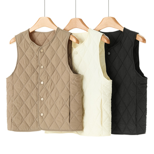 羊毛填充保暖菱格纹夹棉马甲外套516 冬装 情侣款 申