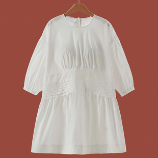 绍 春装 棉圆领小众后单排扣纯色连衣裙657 境 839西湖阁老