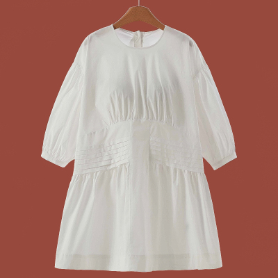 839西湖阁老【境】春装*绍 棉圆领小众后单排扣纯色连衣裙657