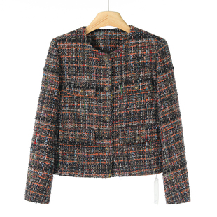 圆领暗色系有口袋重工感小香风短款 春季 外套379 瑾 西湖阁老