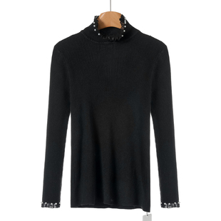 木耳边立领重工钉珠拼接针织衫 冬装 204 桑S 348西湖阁老