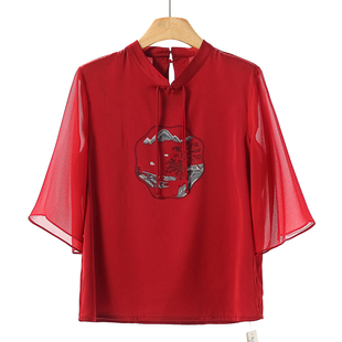鸶 套头小衫 夏装 风立领盘扣五分袖 866弜 新中式 339西湖阁老
