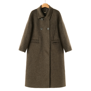 宽松插肩袖 10%骆驼绒 冬装 亿 长毛丝绒双面呢大衣060 桑蚕丝
