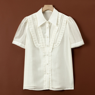 刺绣镂空MU耳花边温柔淑女衬衫 夏季 523弜 栖 569莱赛尔天丝