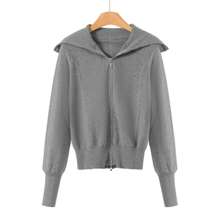 针织衫 569西湖阁老 休闲外穿翻领拉链开衫 春装 062 兰