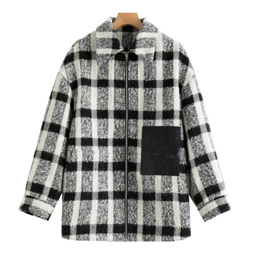 西湖阁老【甸】冬季 绵羊毛大格纹贴标呢大衣外套WD163