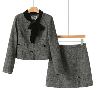 开叉短裙人字纹套装 西湖阁老 抽绳系带上衣 冬装 603 卡拉