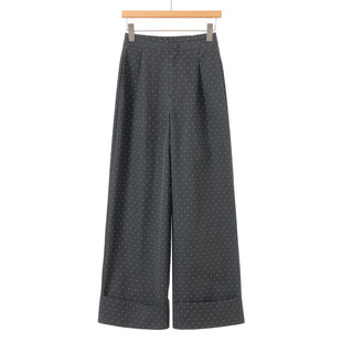 后腰松紧宽脚垂感翻边阔腿裤 479 春装 卡拉 711 35%锦纶