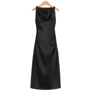 圆领抽褶收腰缎面感扭边背心连衣裙863 26春装 899西湖阁老 莫Y