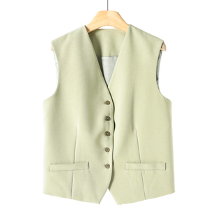 V领单排扣纯色通勤气质马甲外套579 韩货春季 西湖阁老