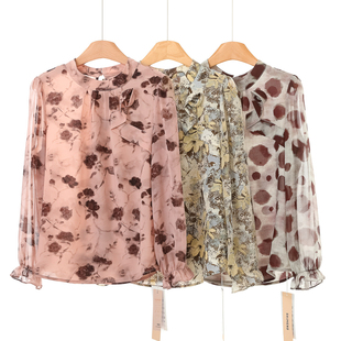 萌 印花套头雪纺衫 春装 立体绕花喇叭袖 111 绍 西湖阁老