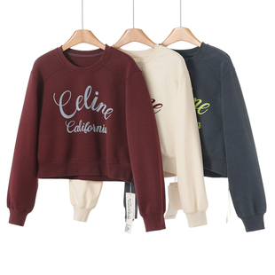 罗纹拼接摆落肩袖 春装 字母短卫衣101 熠 499西湖阁老