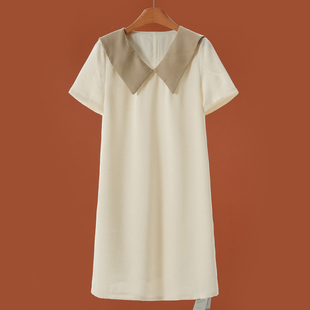 绍 春装 纯色拼接领简约气质A字连衣裙711 卡拉 西湖阁老