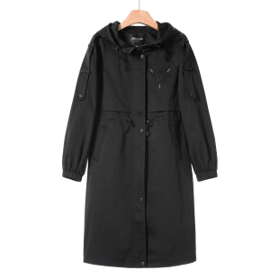 连帽带抽绳拼接后背长款 春季 收腰风衣外套673 漠 939西湖阁老