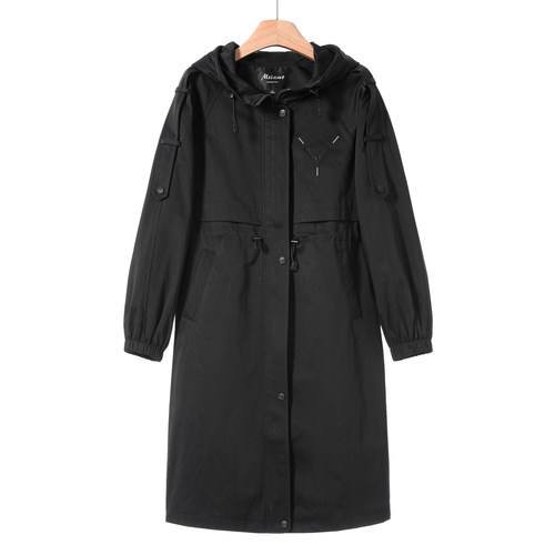 939西湖阁老【漠】春季连帽带抽绳拼接后背长款收腰风衣外套673