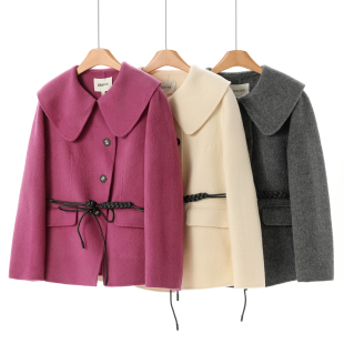 PU编织腰带娃娃领双面呢长毛大衣021 冬装 1599西湖阁老 熠