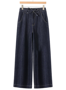 439含再生纤维素纤维【兰】春装 设计抽绳垂感宽脚牛仔裤056