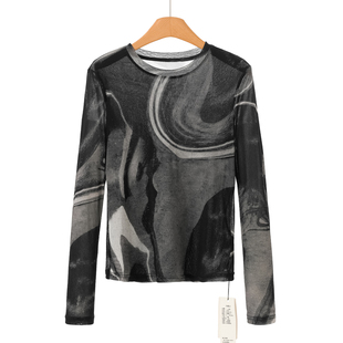 网面透气娴熟修身 459 春装 栖 打底T恤581 100锦纶