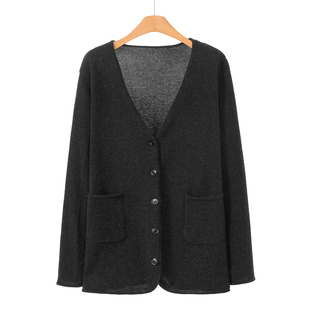 100绵羊毛 深V慵懒中长针织衫 兰 纽扣开衫 007 春装 739