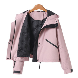 魔术贴收口袖 冬装 下摆抽绳连帽冲锋衣羽绒服806 寇 西湖阁老