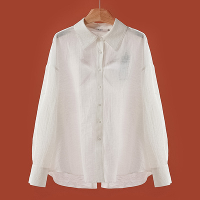 599西湖阁老【HO】夏装 含粘纤翻领单排扣开叉纯色衬衫外套051弜