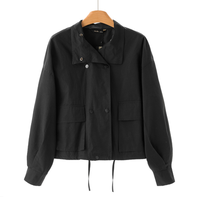 639 45%锦纶【兰】春季 立领双排扣休闲风梭织棉质外套014