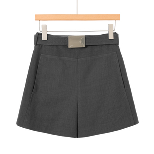 送金属方头腰带高腰直筒短裤 26春装 411 莫Y 639西湖阁老