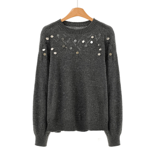 圆领轻奢感亮片亮丝绵羊毛针织衫 999 春装 知 606 4%马海毛
