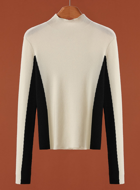 589西湖阁老【TH】冬装 含绵羊毛半高领拼色打底薄毛衣082