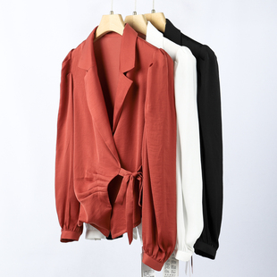 领雪纺衬衫 西湖阁老 收褶侧系带收腰西装 春季 062 鸶