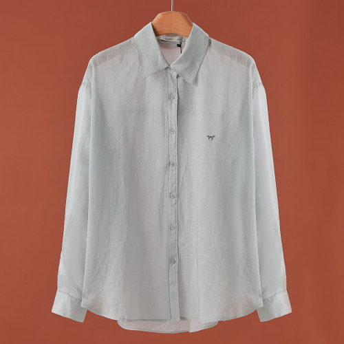 639 58%苎麻+41%莱赛尔【兰】春装 简约蝴蝶结刺绣天丝衬衫025