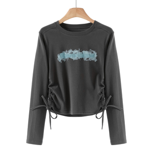 棉质圆领正肩抽绳收腰绣花字母T恤548 春季 269西湖阁老 兰