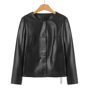 拉春装 韦 简约圆领单排扣气质皮衣外套507 绵羊皮 1999