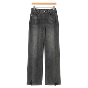 破洞毛边垂感牛仔直筒拖地裤 春装 356 序 599西湖阁老