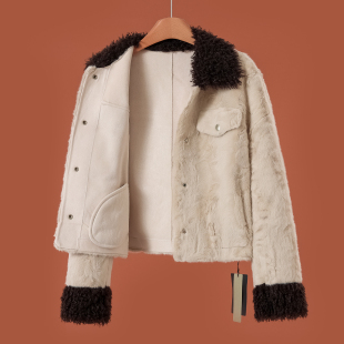 卷毛拼接仿皮毛一体毛毛短外套077 春装 1039西湖阁老 兰