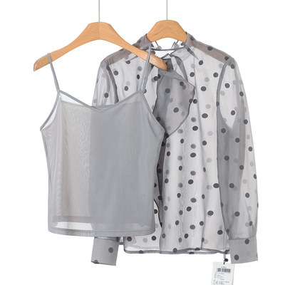 599 72%粘纤【文】春装 立领花边套头衬衫+吊带衫两件套253