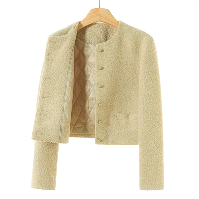 西湖阁老【K】韩货冬装 圆领圈圈羊毛小香风夹棉短款外套793