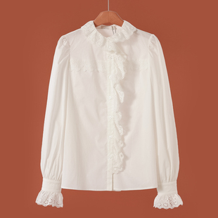 甜妹淑女衬衫 599西湖阁老 镂空花边喇叭袖 春装 671 栖