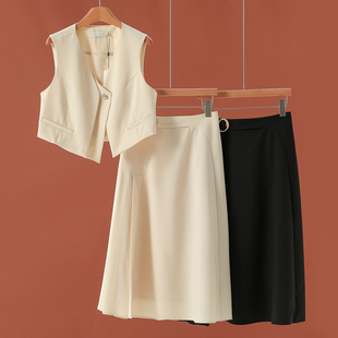不规则拼接半身裙套装 499西湖阁老 粘纤马甲外套 春装 栖