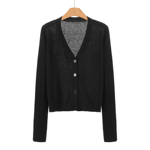 深V领纽扣开衫 春装 绵羊毛针织外套579 氐 11%山羊绒