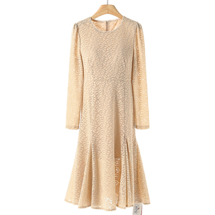 法式 459 春装 鸶 圆领套头镂空拼接鱼尾连衣裙102 90%锦纶