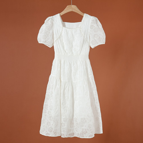 669西湖阁老【HO】春夏 棉重工珍珠装饰U领松紧腰连衣裙148