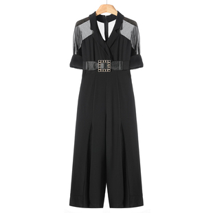 翻领套头配腰带纯色阔腿连体裤 西湖阁老 西装 25夏装 039 子Y