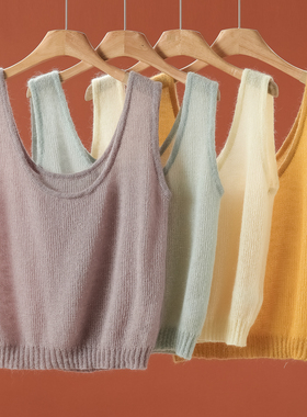 马海毛+羊毛【AK】韩货春季 U型领宽松无袖毛针织衫366