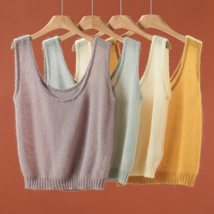 羊毛 毛针织衫 U型领宽松无袖 366 韩货春季 马海毛