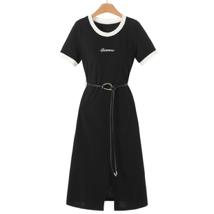 绍 699 春装 拼接圆领开叉刺绣连衣裙035 40%粘纤