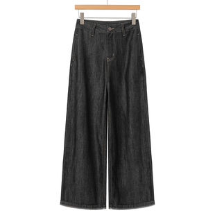 显瘦牛仔阔腿裤 44%莱赛尔 明线设计高腰窄版 春装 328 境