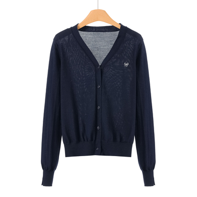 539 100绵羊毛【兰】春装 刺绣蝴蝶结V领开衫针织衫005