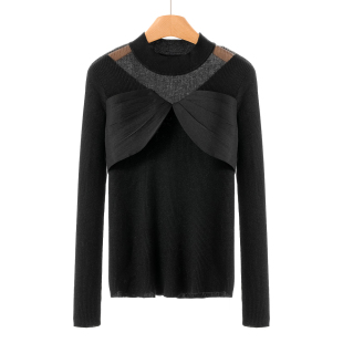 拼接蝴蝶结镂空含绵羊毛针织衫 冬装 196 妍B 659西湖阁老