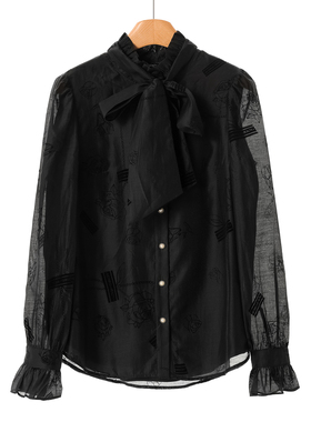 459 85%莱赛尔纤维【妍B】冬装 木耳立领喇叭袖天丝衬衫821